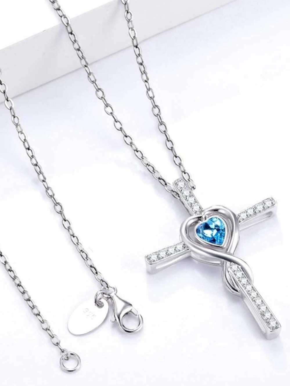 December Birthstone Blue Topaz Cubic Zirconia Necklace Sterling Silver